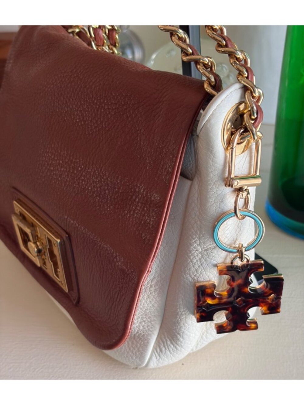 Vintage Tory Burch Leather Convertible Shoulder Chain Link Crossbody Handbag